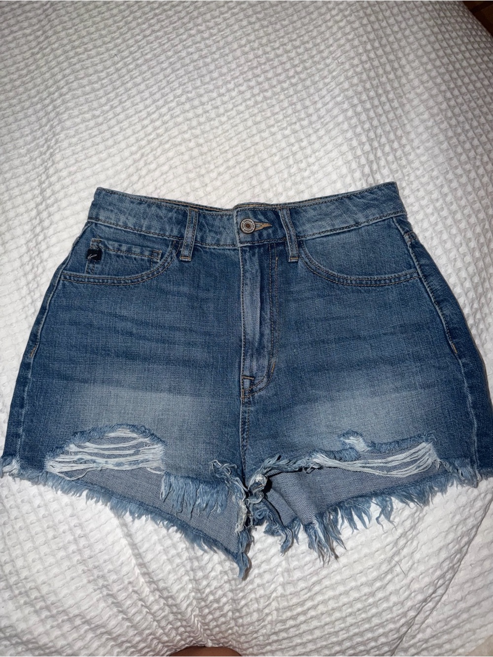 KanCan Blue Distressed High-Rise Denim Shorts